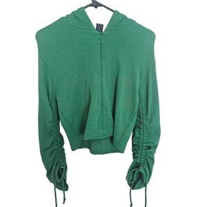 Maison Cinqcent Womens Half Zip Cropped Hoodie Sz XS Kelly Green Stretch Ruched